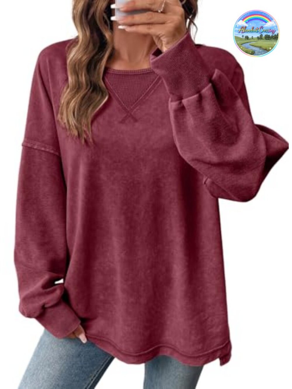 SHEWIN Women's Cotton Blend Long Sleeve Crewneck Sweatshirt